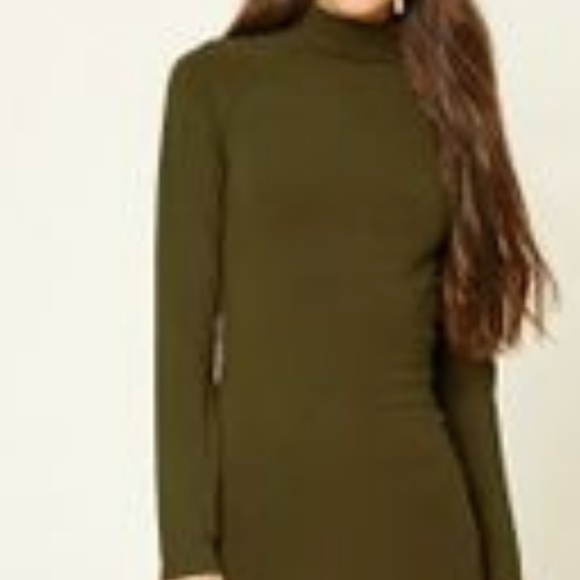 Turtleneck Mini Dress Medium, Olive, NEW - Picture 2 of 3
